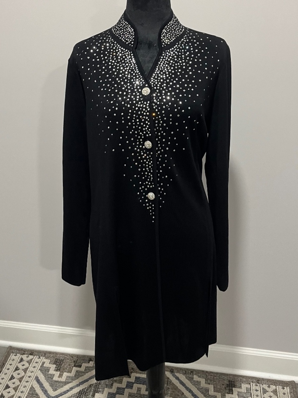 Exclusively Misook Diamond Sequins Long Cardigan Sweater  Size Small